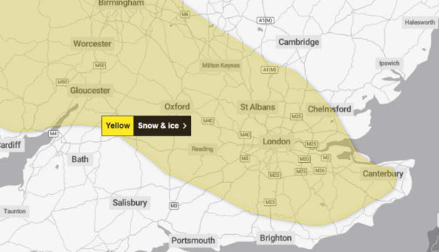 Yellow Weather Warning Issued for Snow and Ice in Southern and Eastern England